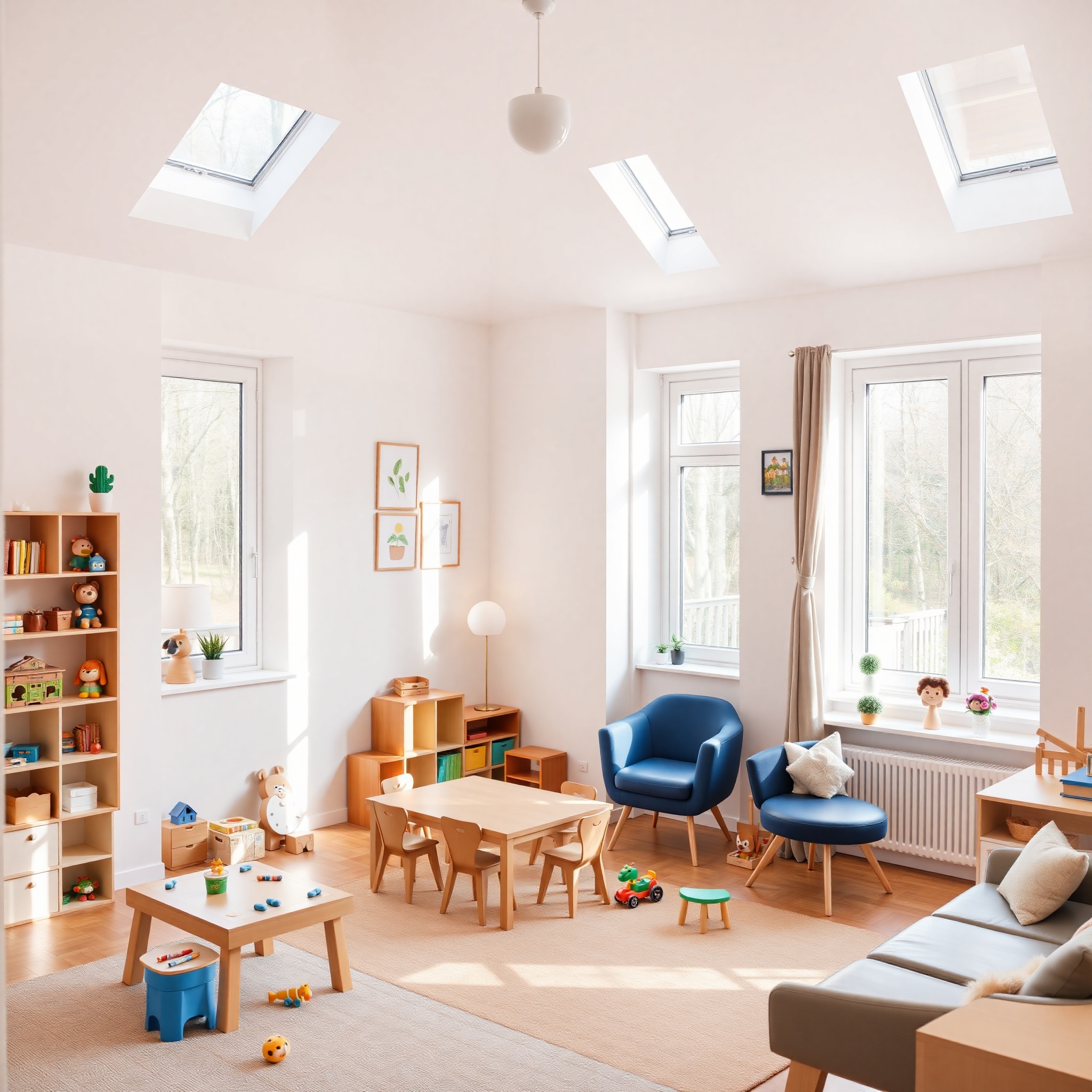 Child psychologist conducting developmental assessment with professional play therapy tools in comfortable office environment