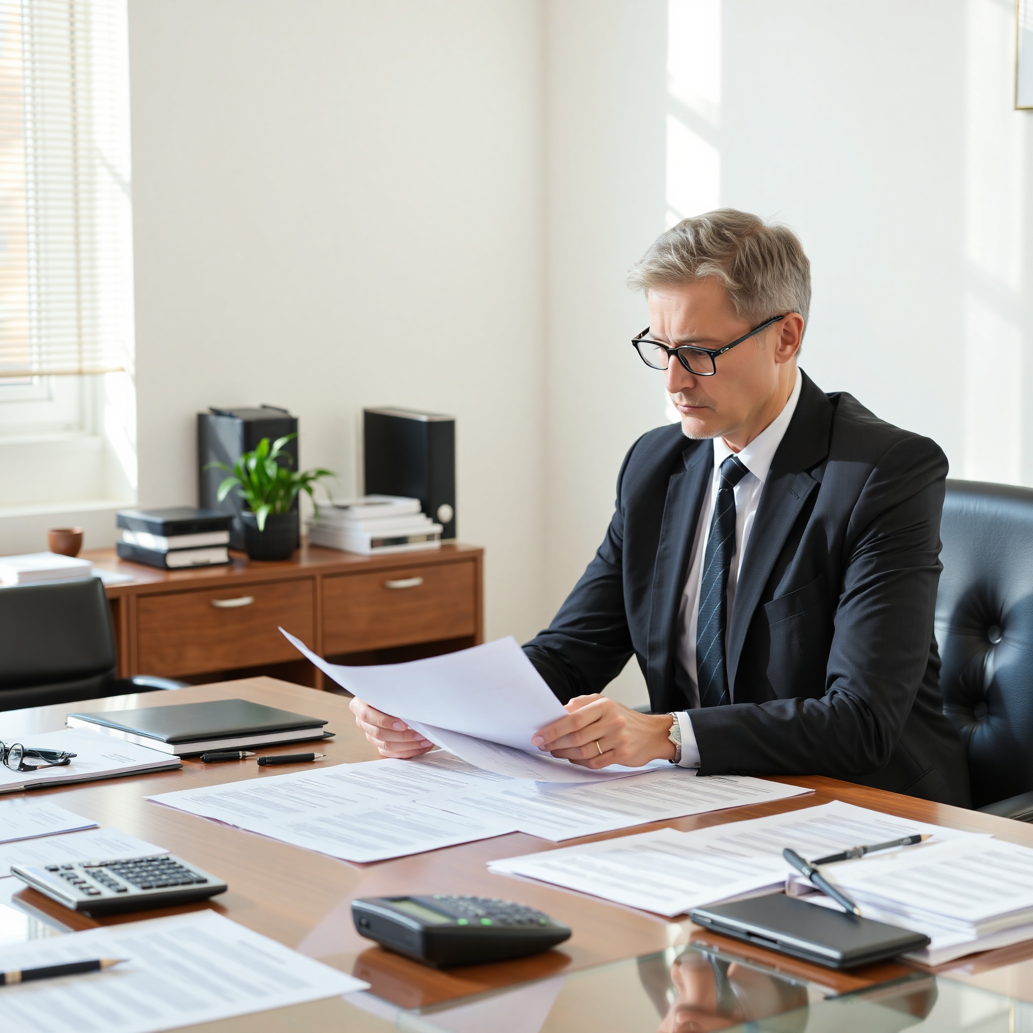 Legal professional reviewing alimony and spousal support documents with financial statements