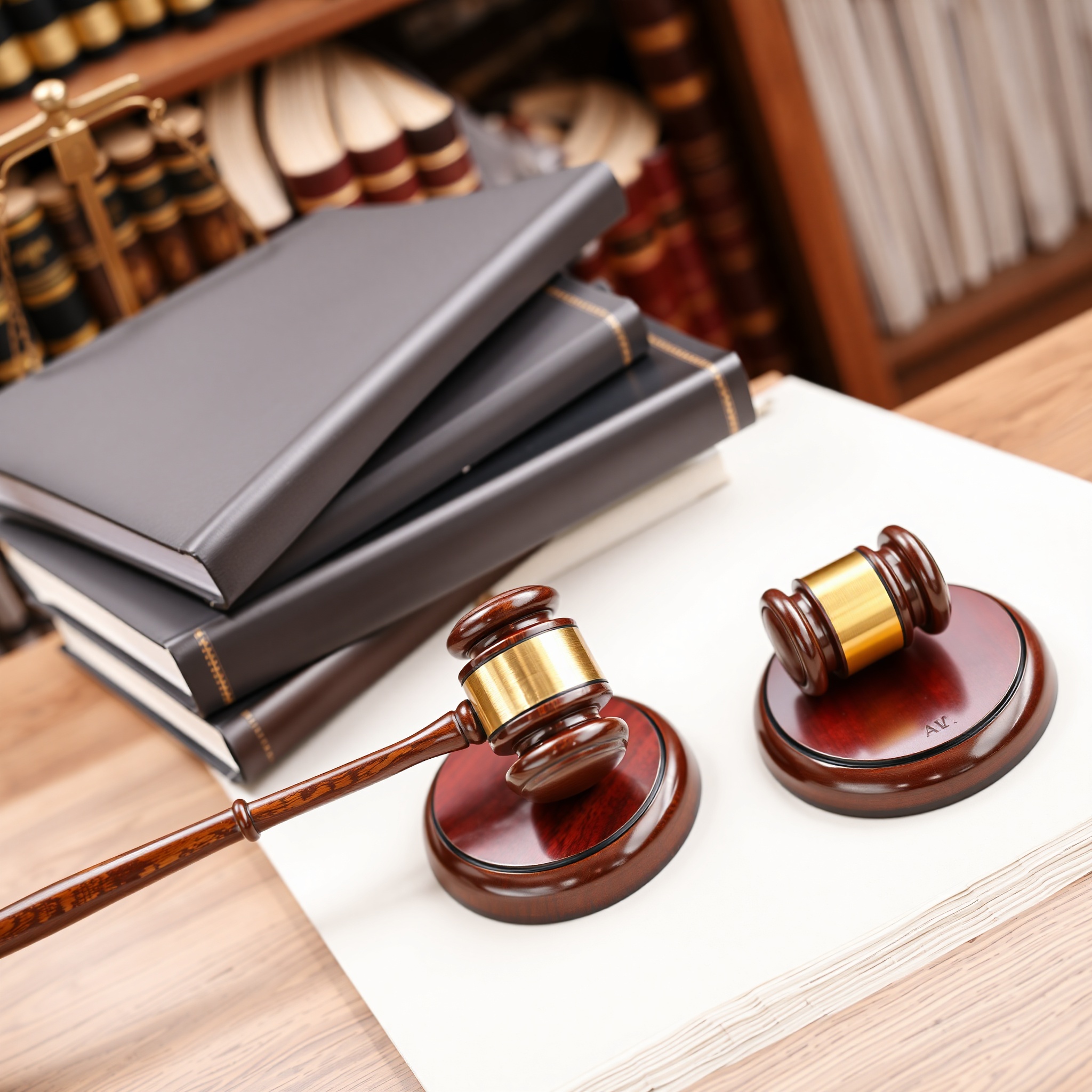 Professional gavel and law books in modern office environment